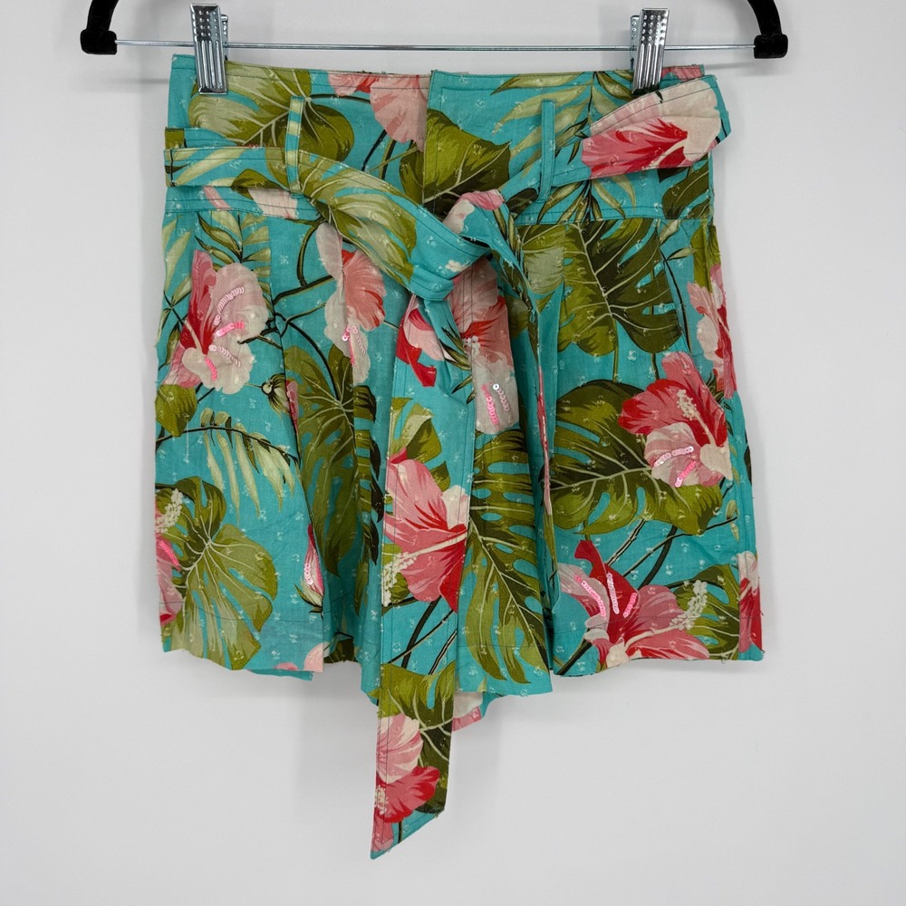 ALLA BERMAN ULLA HIGH WAISTED SHORTS SIZE XS‎ NWT 100% COTTON SWISS DOT SEQUINS